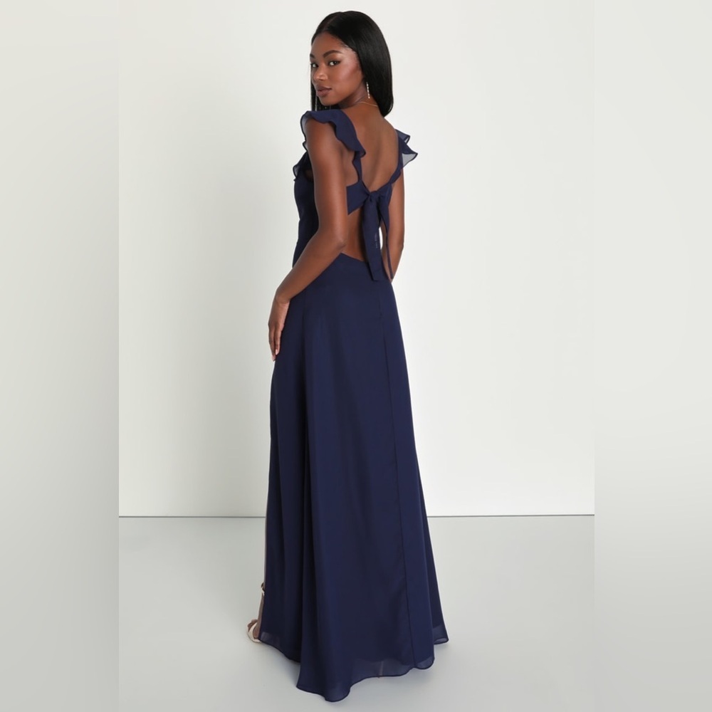 Lulus Sweetest Entrance Navy Blue Ruffled Tie-Back
Maxi Dress - Picture 3 of 7